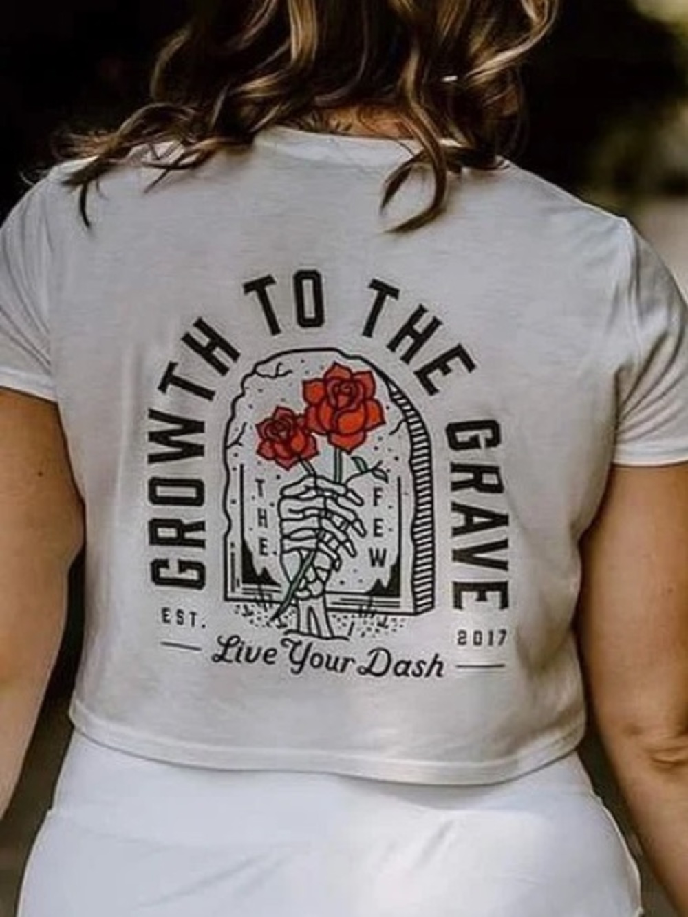 Few Will Hunt Growth to the Grave Graphic Crop Tee - White